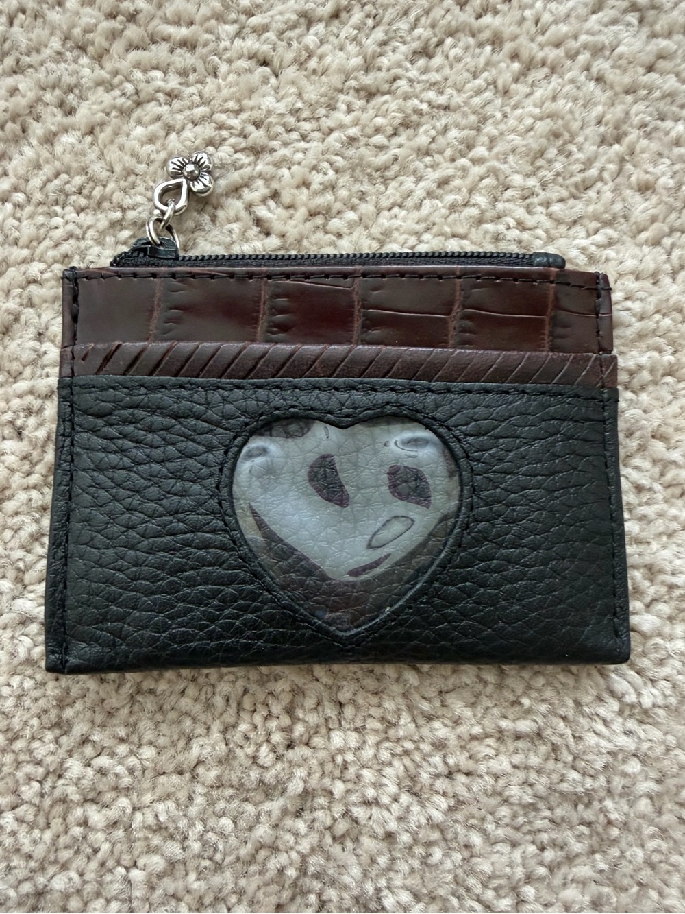 Brighton black pebbled and croc-embossed leather coin purse
